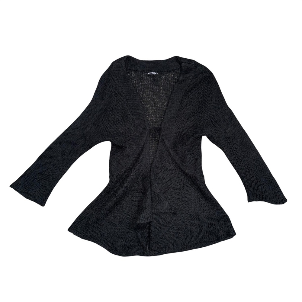Wooden Ships Cardigan Women S/M Black Excellent Mohair Wool Open Front Peplum